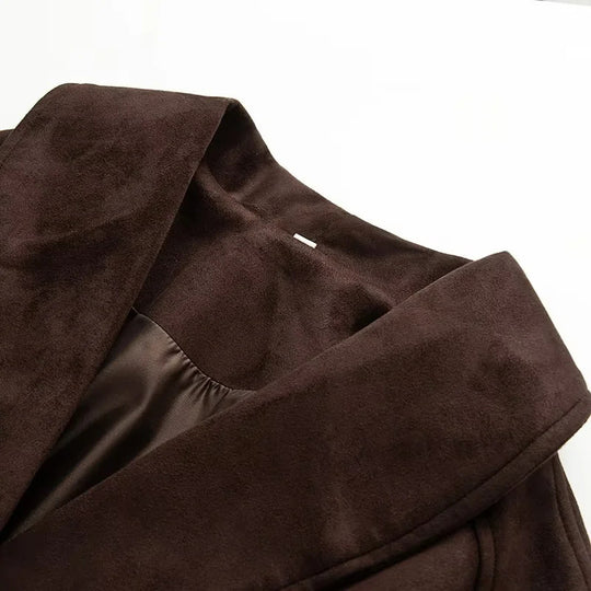 Damen elegante Übergangsjacke mit Bindegürtel und schmeichelndem Revers R&B