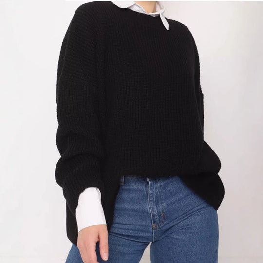 Damen Lässiger Grobstrickpullover mit weiten Ärmeln und modernem Schnitt R&B