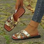 Damen Sandalen im R&Brnen Tierprint mit elegantem Metallic-Finish R&B