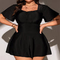 Damen luftiger Wickelkleid mit Raffung und kurzen Ärmeln R&B