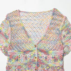Damen luftige Strickjacke mit Blumenmuster R&B