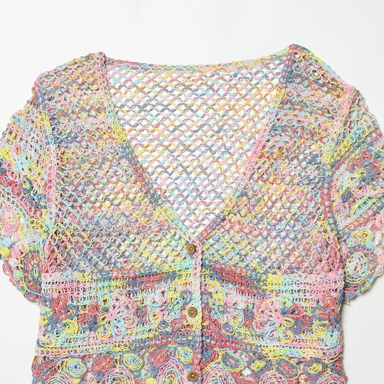 Damen luftige Strickjacke mit Blumenmuster R&B