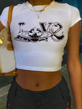 Damen Crop-Top mit kreativem Grafikdesign und modernem Schriftzug R&B