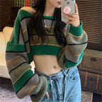 Damen Trendiger cropped Pullover im Blockstreifen-Look