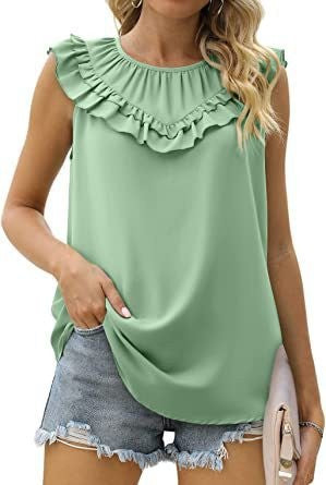 Damen leichtes Rüschenshirt mit elegantem Rundhalsausschnitt R&B