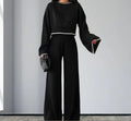 Damen elegantes Strickanzug mit weitem Bein und romantischen Ärmeln R&B