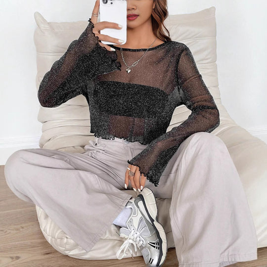 Damen transparenter Oberteil mit Glitzerdetails R&B