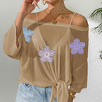 Damen lässiges Oberteil mit floralem Design und seitlichem Knoten R&B