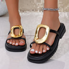 Damen modische Riemensandalen mit eleganter Goldapplikation und rutschfester Sohle R&B