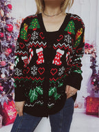 Damen Weihnachts-Strickjacke mit festlichem Motiv und praktischem Knopfverschluss R&B