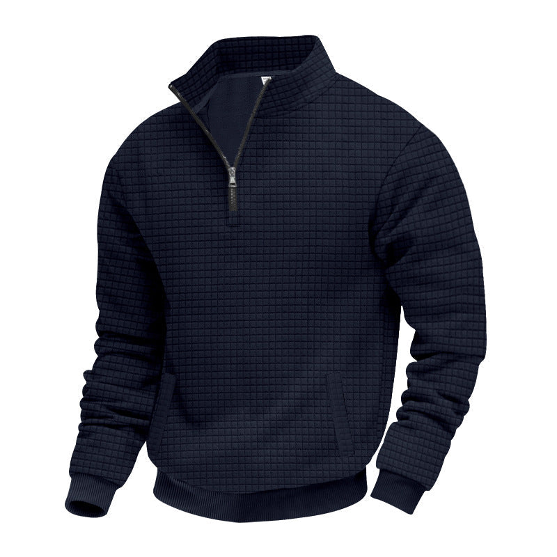 Herren Strukturierter Sweatpullover mit halbem Reißverschluss
