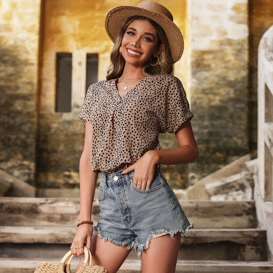 Damen lässiges Blusenshirt mit modernem Tiermuster R&B