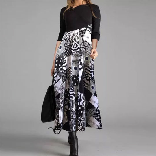Damen boho-inspiriertes Midikleid mit geschickt kombiniertem Muster R&B