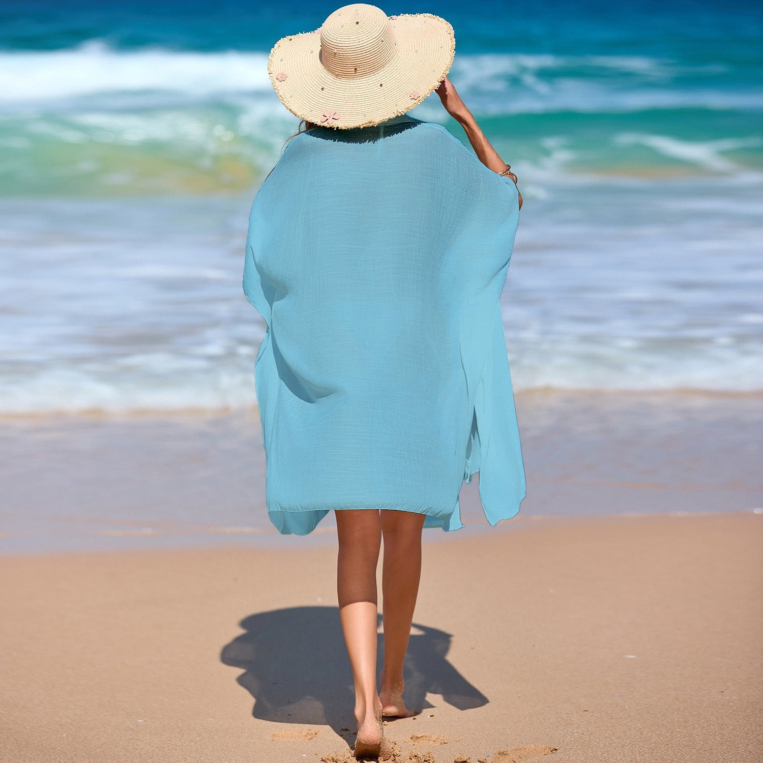Damen luftiger Strand-Kimono mit modernen Knopfdetails R&B