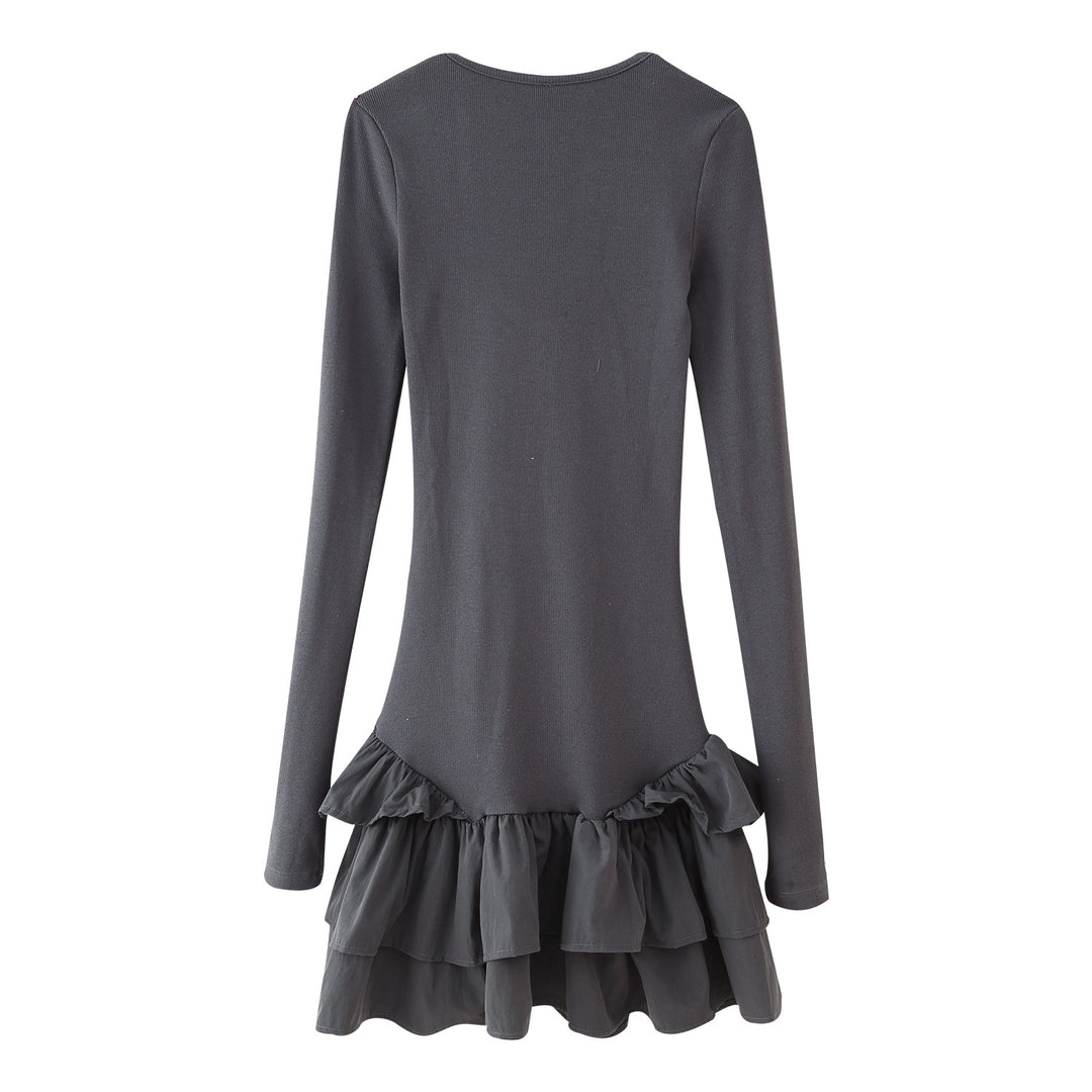 Damen Langarmkleid mit Rüschensaum R&B