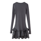 Damen Langarmkleid mit Rüschensaum R&B