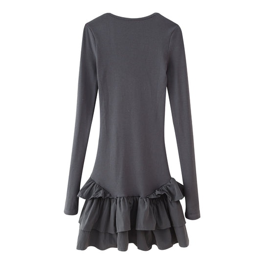 Damen Langarmkleid mit Rüschensaum R&B