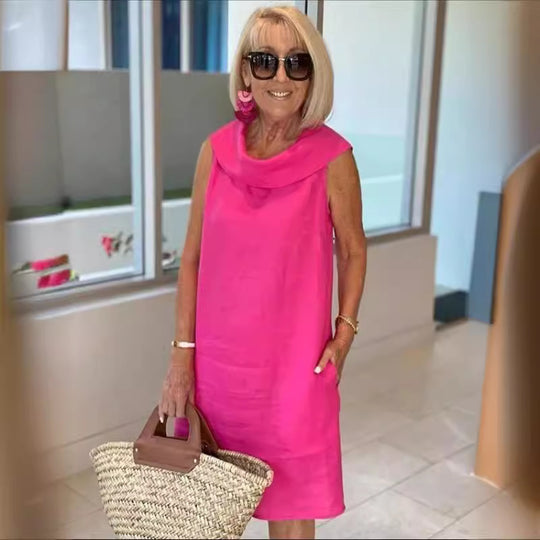 Damen Sommerliches Leinenkleid mit modernem Kragen R&B