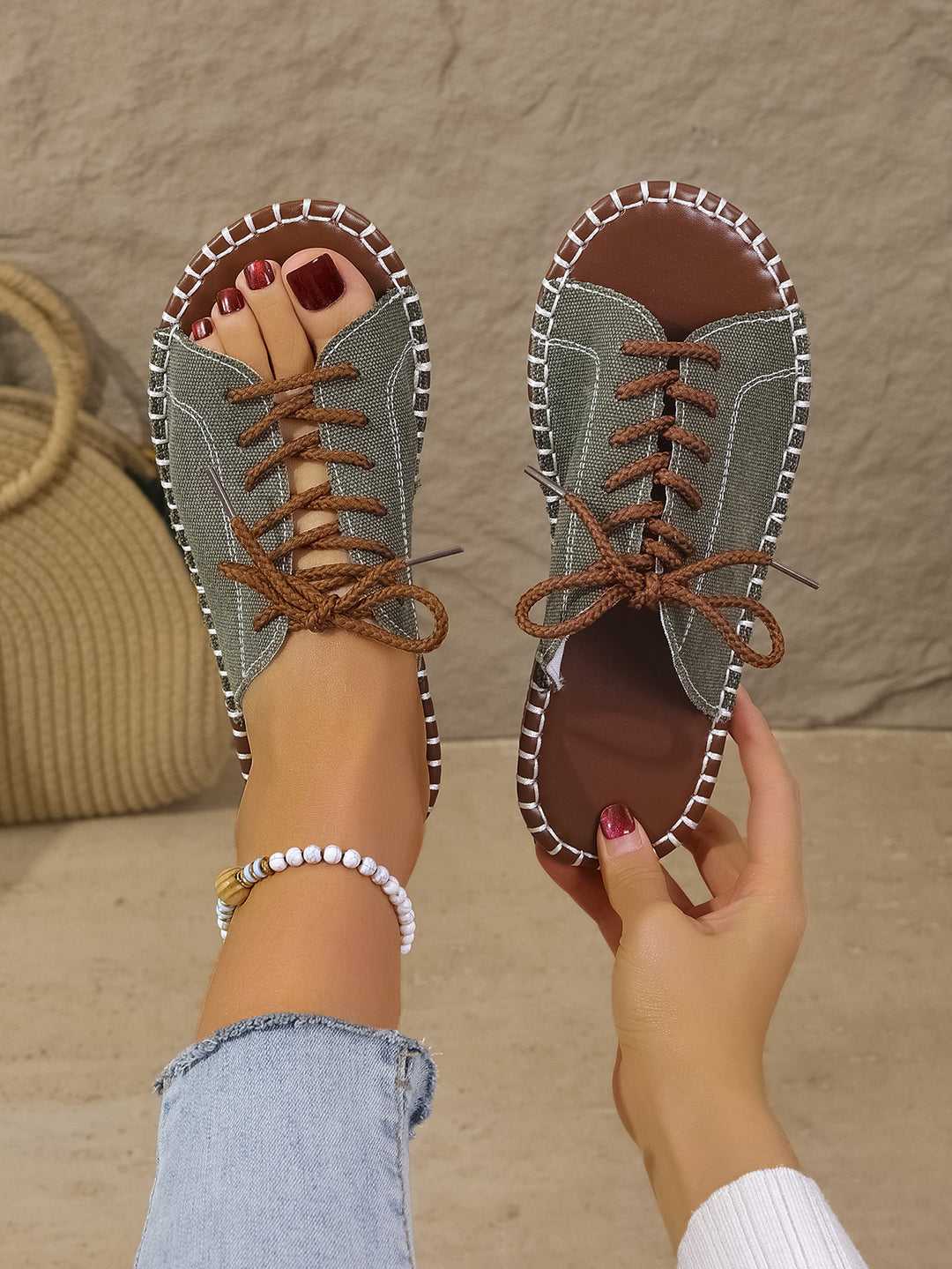 Damen lässige Schnürsandalen mit flexiblem Fußbett R&B