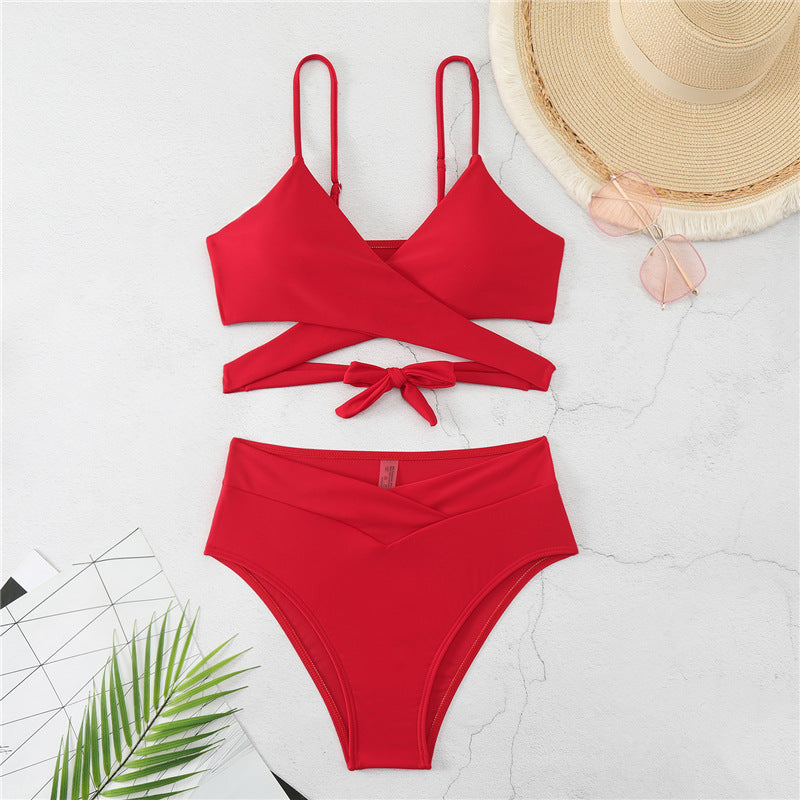 Damen Bikini-Set mit verstellbarem Wickeloberteil und hoch taillierter Hose R&B