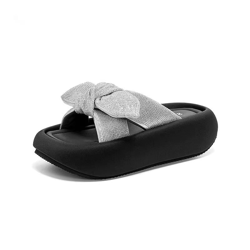 Damen bequeme und elegante Pantoletten mit dekorativem Schleifenausschnitt R&B