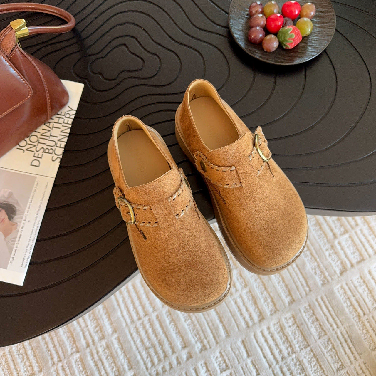 Damen Clogs mit modischem Schnallenverschluss und dickem Plateau-Heel R&B
