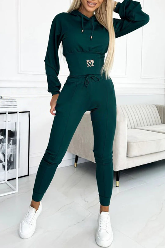 Damen Sportliches Jumpsuit-Set mit Kapuze und elastischem Bund R&B