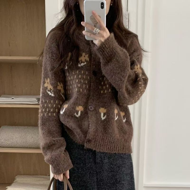 Damen Strickjacke mit verspieltem Tiermotiv und Knopfverschluss R&B