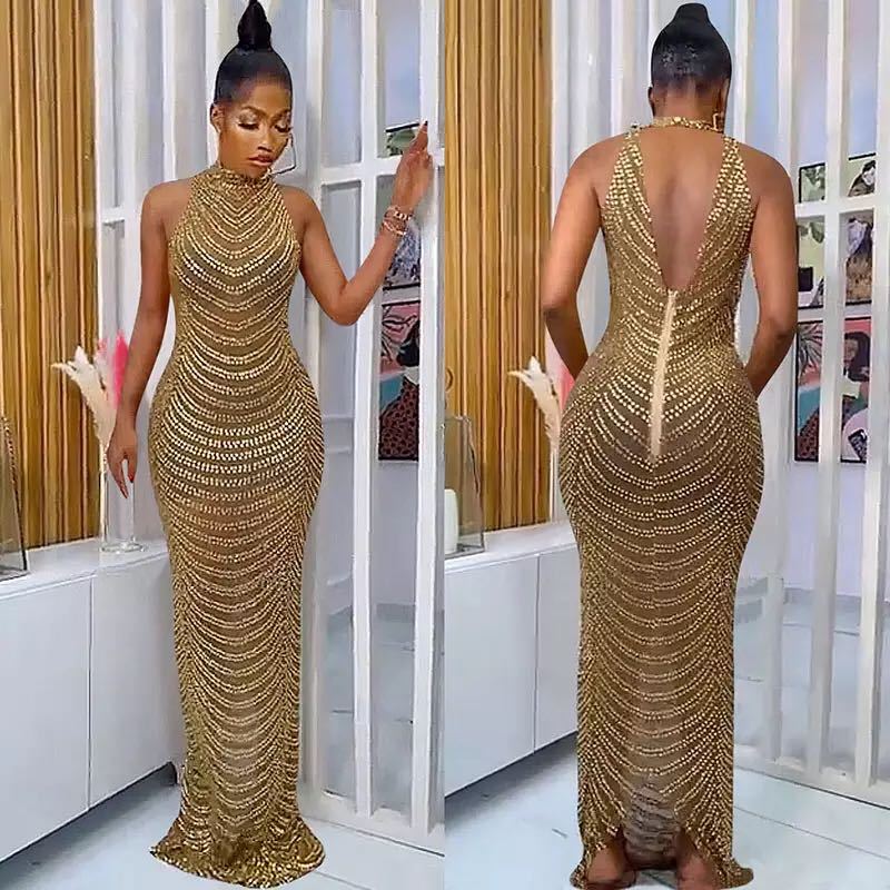 Damen Glamouröses Pailletten-Maxikleid mit figurbetontem Schnitt und schickem Rückenausschnitt R&B