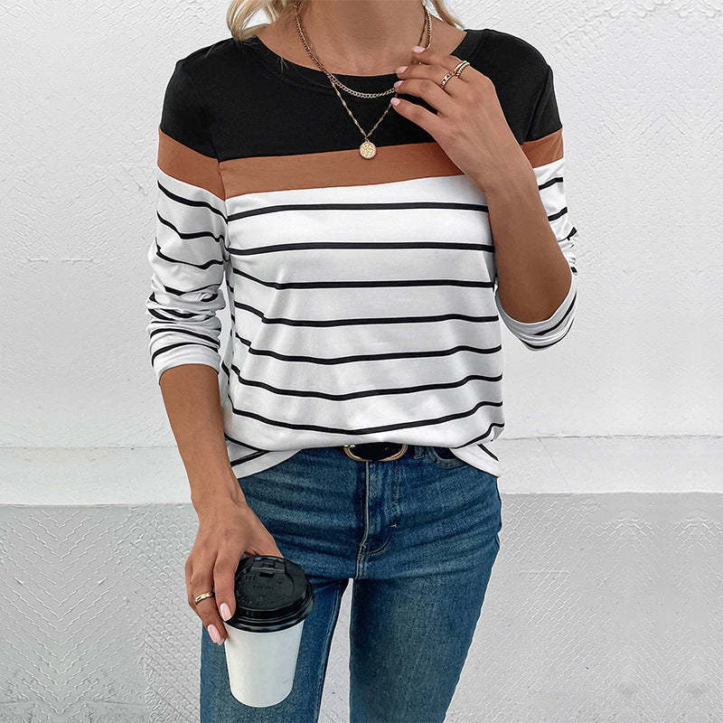 Damen Langarmshirt mit modischem Streifenmuster und farblich abgesetztem Oberteil R&B