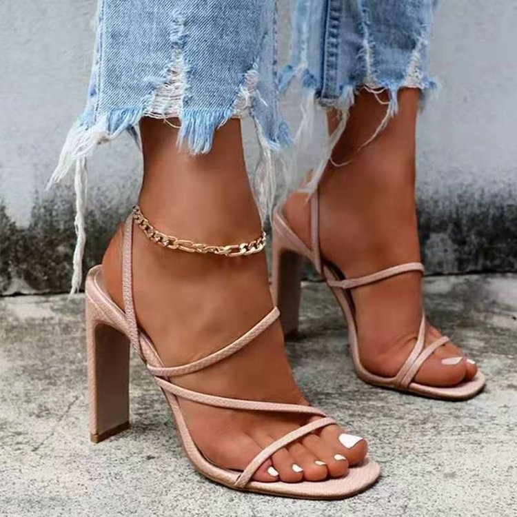 Damen elegante High Heels mit doppeltem Riemen und stabiler Blockabsatz R&B