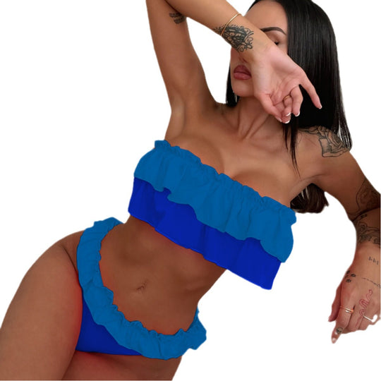 Damen Badeset mit rüschenverziertem Bandeau-Oberteil R&B