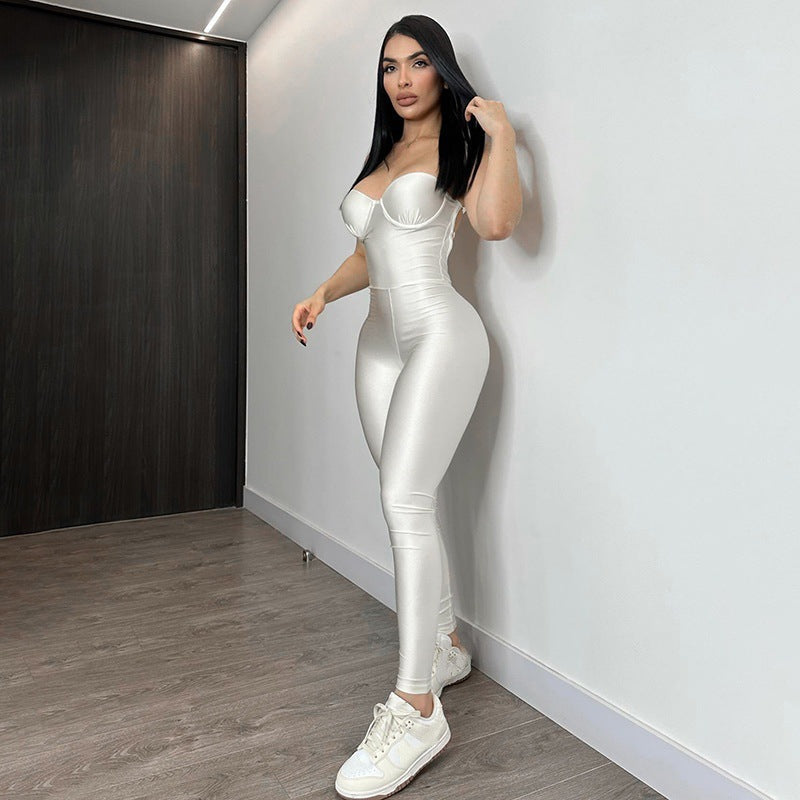 Damen Körperbetonter Jumpsuit mit Bügel-Bustier R&B