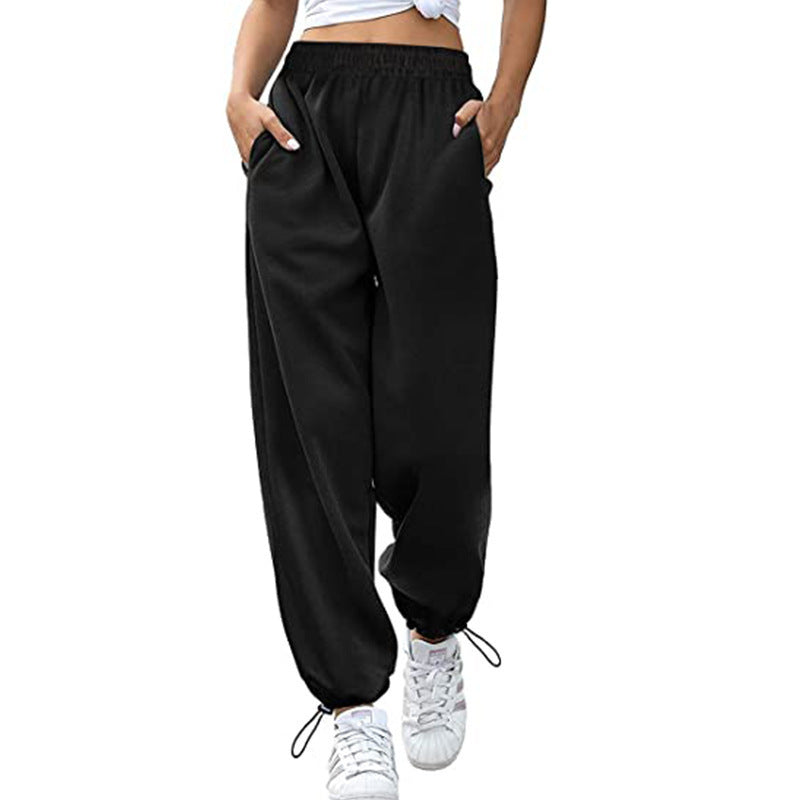Damen lässige Sporthose mit hohem Bund und seitlichen Taschen R&B