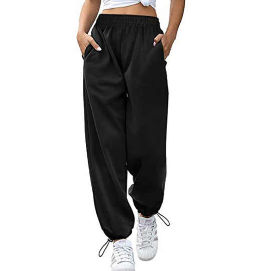 Damen lässige Sporthose mit hohem Bund und seitlichen Taschen R&B