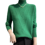 Damen weicher Strickpullover mit hohen Kragen und V-Design R&B