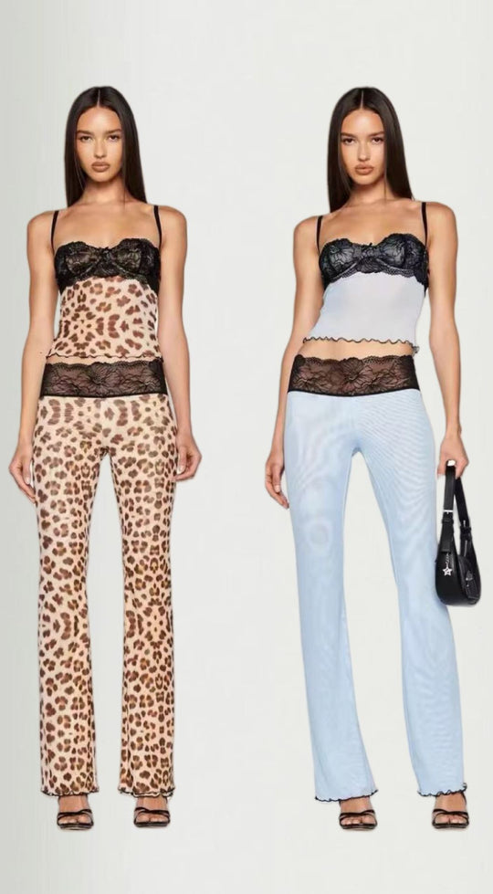 Damen Leggings mit elegantem Spitzenbund und modischem Tiermuster R&B