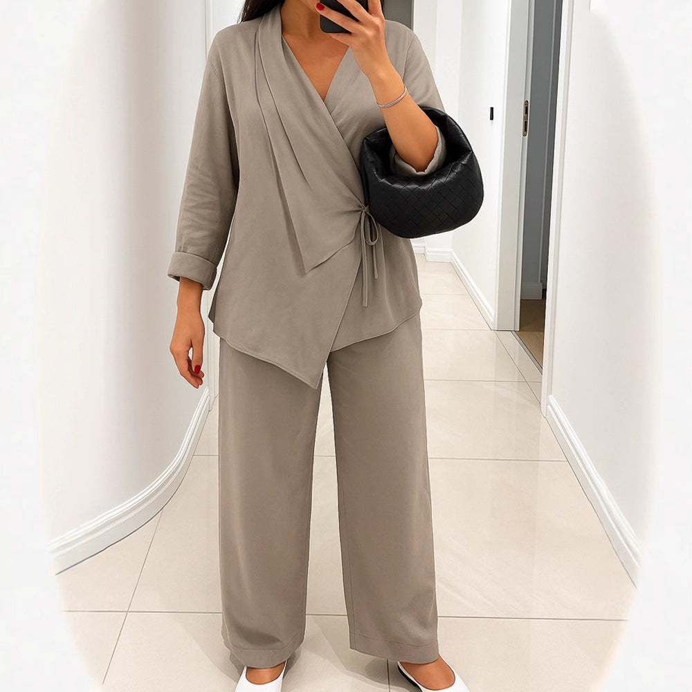 Damen lässiges Leinen-Hemd und Hose Set R&B