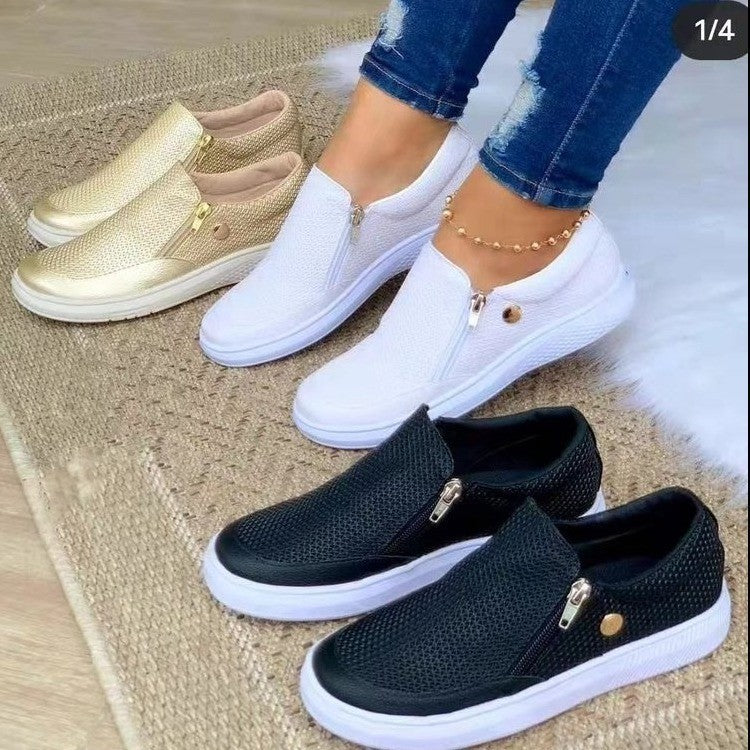 Damen Slip-On Sneakers mit seitlichem Reißverschluss und atmungsaktiver Textur R&B