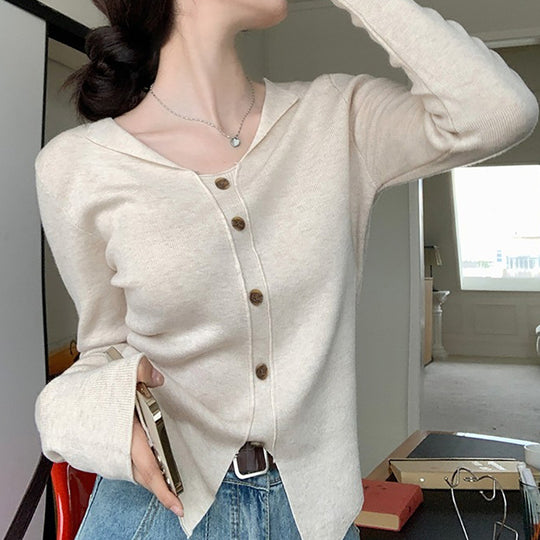 Damen Langarm Cardigan mit Knopfleiste und feinem Strick