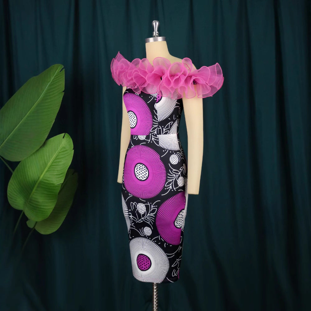 Damen figurbetontes Midi-Kleid mit voluminösen Rüschendetails R&B