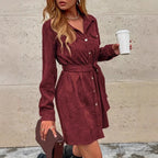 Damen Hemdblusenkleid mit Gürtel und Taschen R&B