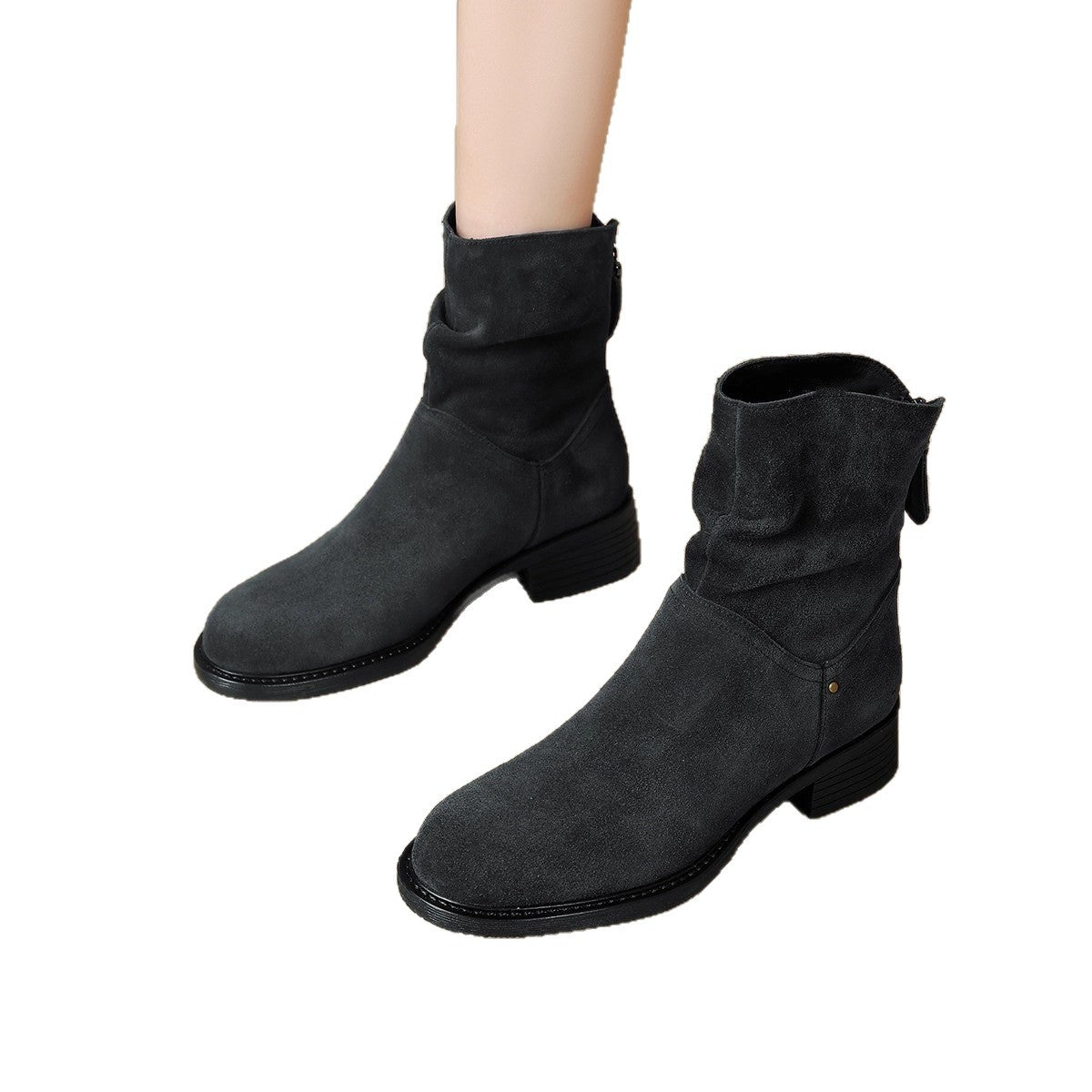 Damen modische Stiefeletten aus weichem Wildleder mit lässiger Faltenoptik R&B