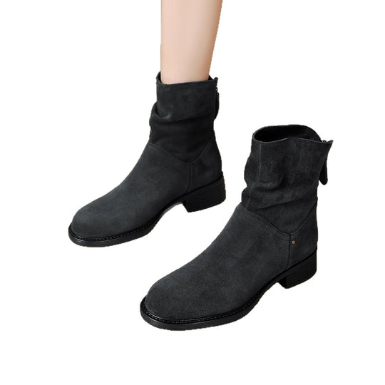 Damen modische Stiefeletten aus weichem Wildleder mit lässiger Faltenoptik R&B