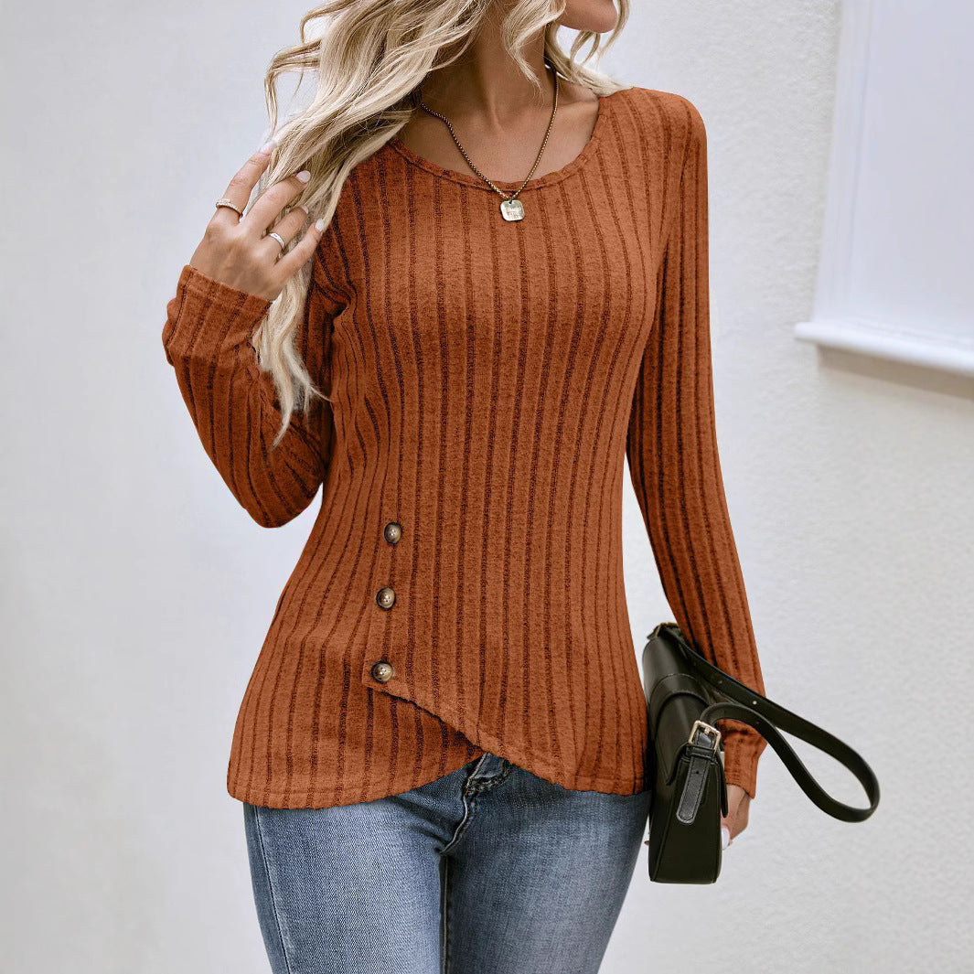 Damen lässiger asymmetrischer Pullover mit Knopfdetails R&B