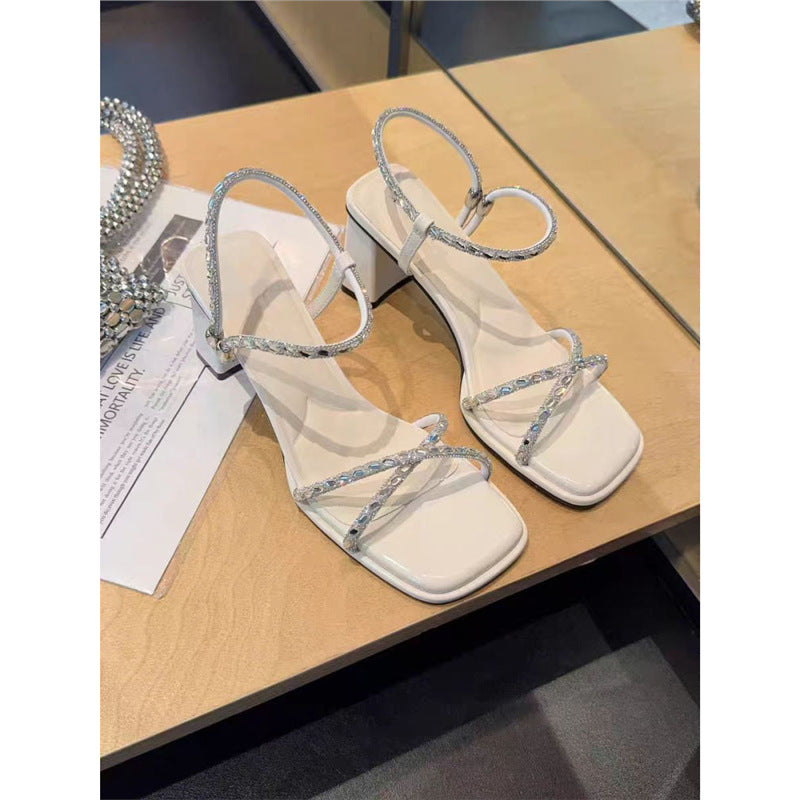 Damen elegante Sandalen mit Strassverzierungen