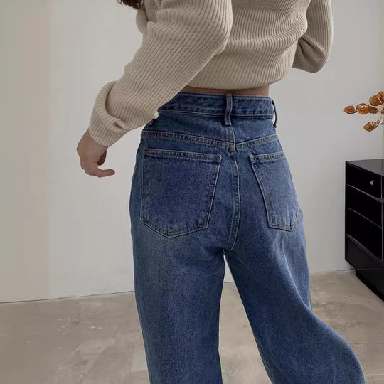 Damen Weit geschnittene Jeanshose mit einzigartigem Design R&B