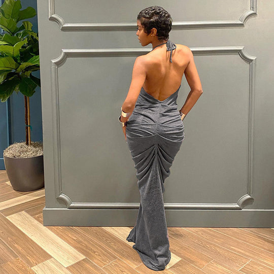 Damen Elegantes Maxikleid mit tiefem V-Ausschnitt und Raffung R&B