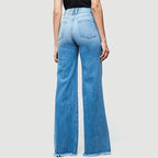 Damen Weite Schlagjeans mit fransigem Saum