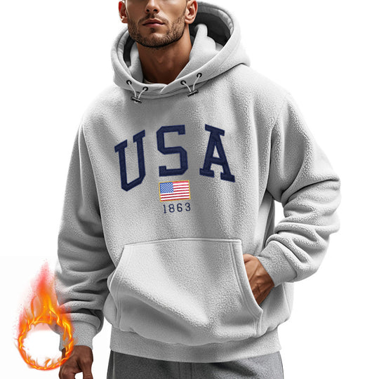 Herren Kuscheliger Fleece Hoodie mit USA-Print R&B
